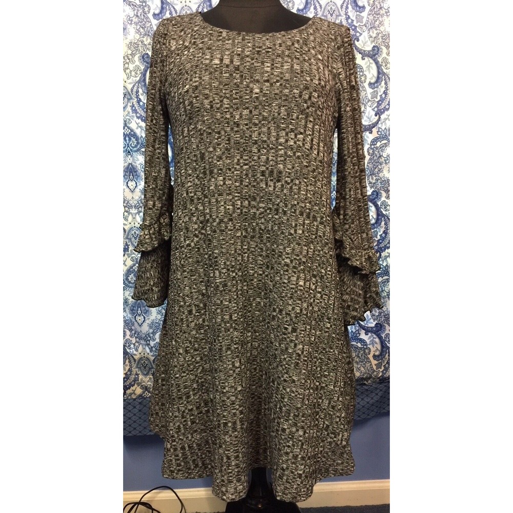 SIGNATURE ROBBIE BEE S Small Black Gray Swing Lined Ruffle Dress
